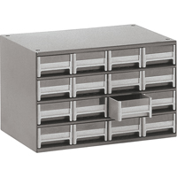 Modular Parts Cabinets, Steel, 16 Drawers, 17" x 10-9/16" x 2-1/8", Grey CA856 | Caster Town