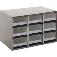 Modular Parts Cabinets, Steel, 9 Drawers, 17" x 10-9/16" x 3-1/16", Grey CA858 | Caster Town