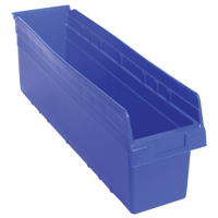 Store-Max Shelf Bins, 6-5/8" W x 8" H x 23-5/8" D, Blue, 68 lbs. Capacity CF900 | Caster Town