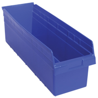 Store-Max Shelf Bins, 8-3/8" W x 8" H x 23-5/8" D, Blue, 68 lbs. Capacity CF904 | Caster Town