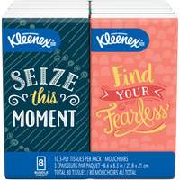 Kleenex<sup>®</sup> Facial Tissue Pocket Pack, 3 Ply, 8.3" L x 8.6" W, 10 Sheets/Box JL019 | Caster Town