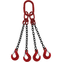 Chain Sling, Grade 80 Chain, Quadruple Legs, Oblong & Slip Hooks, 9/32" x 5' LV966 | Caster Town