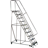 Lockstep Rolling Ladders, 5 Steps, 24" Step Width, 50" Platform Height, Stainless Steel MK911 | Caster Town