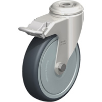 Stainless Steel Thermoplastic Elastomer Caster, Swivel with Brake, 5" (127 mm) Dia., 265 lbs. (120 kg.) Capacity MO693 | Caster Town
