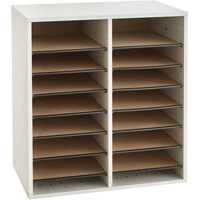 Adjustable Compartment Literature Organizer, Stationary, 16 Slots, Wood, 19-1/2" W x 11-3/4" D x 21" H OE207 | Caster Town