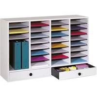 Adjustable Compartment Literature Organizer, Stationary, 34 Slots, Wood, 39-1/4" W x 11-3/4" D x 25-1/4" H OE711 | Caster Town