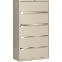 Lateral Filing Cabinet, Steel, 5 Drawers, 36" W x 18" D x 65-1/2" H, Beige OP223 | Caster Town