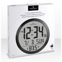 Round Digital Wall Clock, Digital, Battery Operated, 15" Dia., Black OR488 | Caster Town