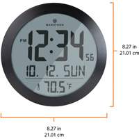 Super Jumbo Self-Setting Wall Clock, Digital, Battery Operated, 8" dia., Silver OR490 | Caster Town