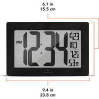 Self-Setting & Self-Adjusting Wall Clock with Stand, Digital, Battery Operated, Black OR493 | Caster Town