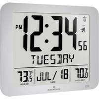 Slim Self-Setting Full Calendar Wall Clock, Digital, Battery Operated, Silver OR494 | Caster Town