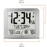 Slim Self-Setting Full Calendar Wall Clock, Digital, Battery Operated, Silver OR494 | Caster Town