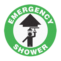 "Emergency Shower" Floor Sign, Adhesive, English with Pictogram SFU884 | Caster Town