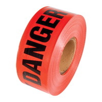 Reinforced Grade Barricade Tape, English, 3" W x 500' L, 5 mils, Black on Red SGC186 | Caster Town