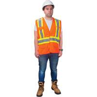 CSA-Compliant High-Visibility Surveyor Vest, High Visibility Orange, Large, Polyester, CSA Z96 Class 2 - Level 2 SGZ628 | Caster Town