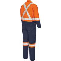 FR-Tech<sup>®</sup> 2-Tone Safety Coverall, Size 36, Navy Blue/Orange, 10 cal/cm² SHE234 | Caster Town