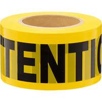 Barricade Warning Tape, Bilingual, 3" W x 1000' L, 1.5 mils, Black on Yellow SHE799 | Caster Town