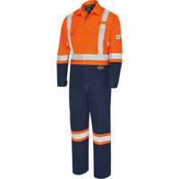 FR-Tech<sup>®</sup> 2-Tone Safety Coverall, Size 40, Navy Blue/Orange, 10 cal/cm² SHI224 | Caster Town