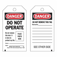 Self-Laminating "Do Not Operate" Tags, Polyester, 3" W x 5-3/4" H, English SX840 | Caster Town
