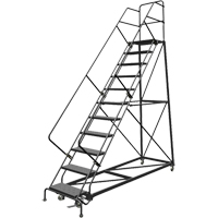 Safety Slope Rolling Ladder, 11 Steps, Perforated, 50° Incline, 110" High VC612 | Caster Town