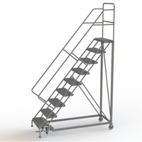 Safety Slope Rolling Ladder, 9 Steps, Serrated, 50° Incline, 90" High VC624 | Caster Town