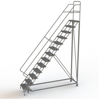 Safety Slope Rolling Ladder, 13 Steps, Serrated, 50° Incline, 130" High VC628 | Caster Town