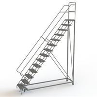 Safety Slope Rolling Ladder, 14 Steps, Serrated, 50° Incline, 140" High VC629 | Caster Town