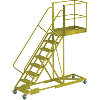 Cantilever Rolling Ladder, Supported, 8 Steps, 40" Platform Depth, 80" Platform Height VC689 | Caster Town